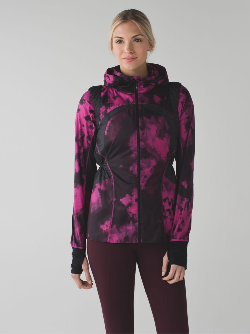Lululemon Vent It Out Jacket 10 Blooming Pixie Raspberry Black Hooded Run